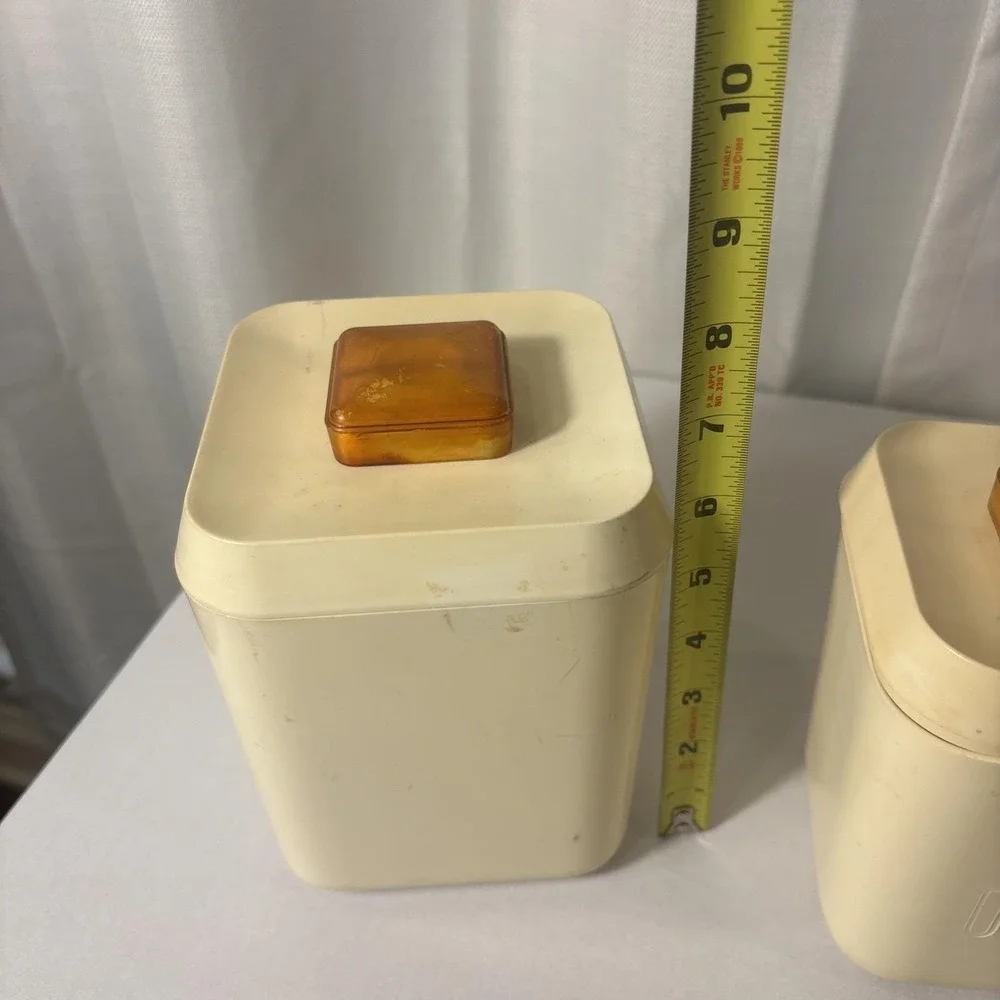 VTG 50's Lustro Ware Cream Plastic Kitchen Canister Set of 2 Tea Coffee Bakelite